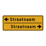 Straatnaambord geel 14 karakters 800x300 mm 2 regelig met pijl NEN 1772