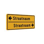 Straatnaambord geel 14 karakters 800x300 mm 2 regelig met pijl NEN 1772