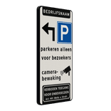 Verkeersbord route parkeerplaats alleen bezoekers bedrijfsnaam - reflecterend