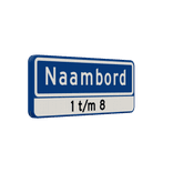 Straatnaambord 08 karakters 500x200 mm + huisnummers NEN 1772
