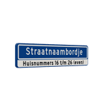 Straatnaambord 16 karakters 900x200mm + Huisnummers NEN 1772