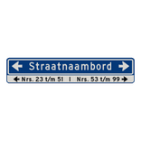 Straatnaambord 18 karakters 1000x200 mm met pijlen + Huisnummers NEN 1772