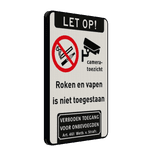 Verkeersbord roken en vapen verboden + camerabewaking - reflecterend