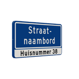 Straatnaambord 20 karakters 600x300mm 2 regelig + huisnummers NEN 1772