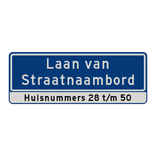 Straatnaambord 28 karakters 800x300mm 2 regelig + huisnummers NEN 1772