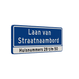 Straatnaambord 28 karakters 800x300mm 2 regelig + huisnummers NEN 1772