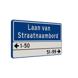 Straatnaambord 28 karakters 800x400mm 2 regelig + huisnummers NEN 1772