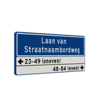 Straatnaambord 36 karakters 1000x400mm 2 regelig + huisnummers NEN 1772