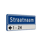Straatnaambord 11 karakters 800x300mm 1 regelig + pijl en huisnummers NEN 1772