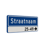 Straatnaambord 11 karakters 800x300mm 1 regelig + pijl en huisnummers NEN 1772