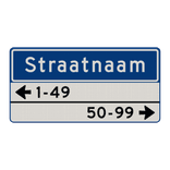 Straatnaambord 11 karakters 800x400mm 1 regelig + 2 regelige huisnummers NEN 1772