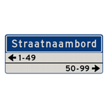 Straatnaambord 14 karakters 1000x400mm 1 regelig + 2 regelige huisnummers NEN 1772