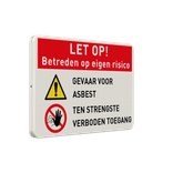 Veiligheidsbord asbest gevaar, betreden op eigen risico - reflecterend