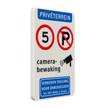 Informatiebord privéterrein, stapvoets rijden, niet parkeren, camerabewaking, verboden toegang - reflecterend