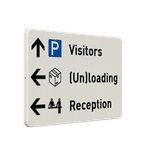Route bord bezoekers, laden/lossen en receptie met iconen en pijlen - reflecterend