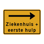 Verkeersbord geel met pijl en tekst voor omleiding - reflecterend
