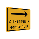 Verkeersbord geel met pijl en tekst voor omleiding - reflecterend
