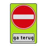 Verkeersbord RVV C02OB705f gevaar, ga terug - fluor achtergrond