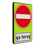 Verkeersbord RVV C02OB705f gevaar, ga terug - fluor achtergrond