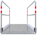 Passerelle avec cadre en acier, dimensions 330x100 cm, équipée de rampes pliables.