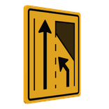 Verkeersbord rechterrijstrook vervalt, links invoegen RVV T32-2R - reflecterend