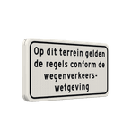 Verkeersbord RVV OBD01 - Op dit terrein gelden de regels conform de wegenverkeerswetgeving