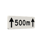 Verkeersbord RVV OB411-500 - Afstandsaanduiding in meters met pijlen