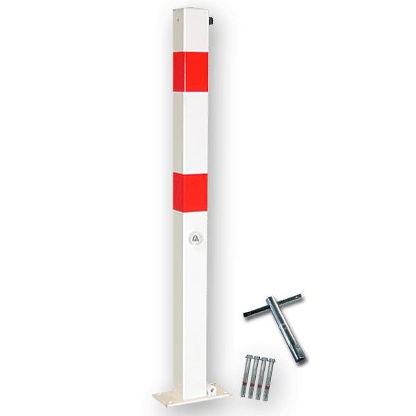 Antiparkeerpaal IB01 70x70mm rood/wit, NEERKLAPBAAR - bodemmontage