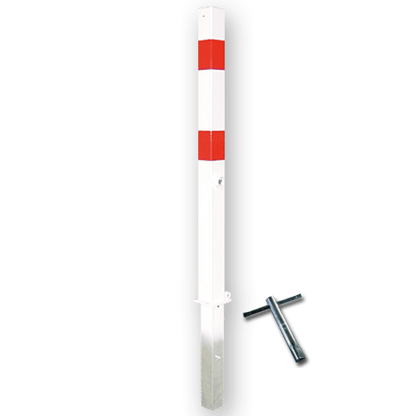 Antiparkeerpaal IB01 70x70mm rood/wit, NEERKLAPBAAR - in bestrating