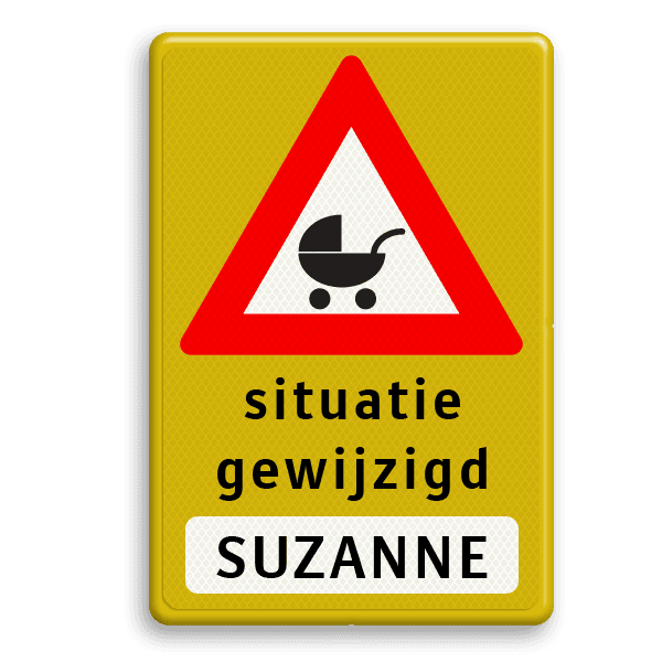 Verkeersbord kinderwagen  2 regelig + naam