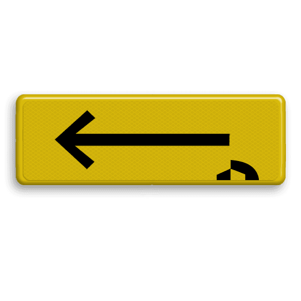 Routebord GEEL FLUOR met zwarte pijl en logo