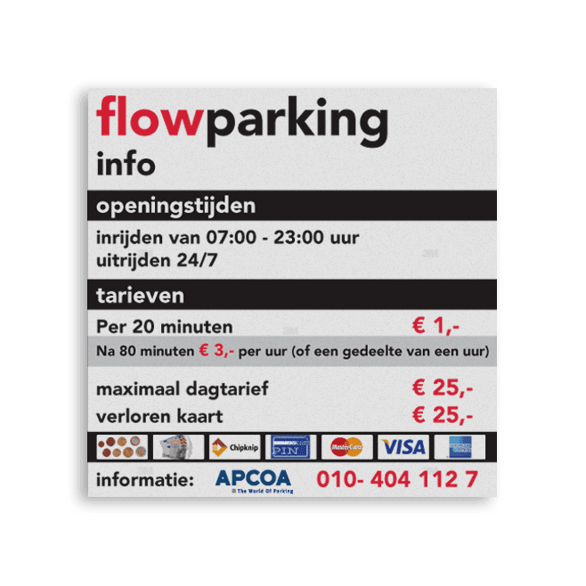 Vlak informatiebord vierkant AluPanel met parkeerinformatie