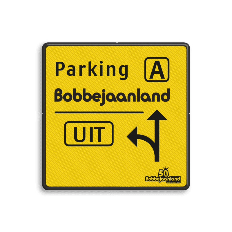 Informatiebord met route voor parkeren en uitgang en met logo
