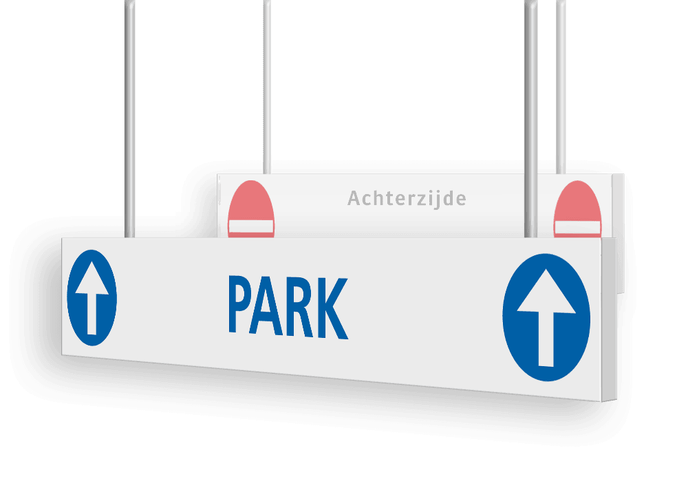 Verwijsbord kokerprofiel 1300x200mm voor route parkeren - met ophangogen