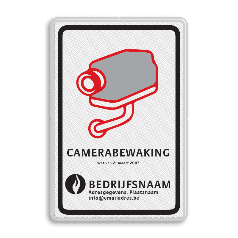 Bord CAMERABEWAKING met bedrijfsgegevens conform Belgische wetgeving en richtlijnen