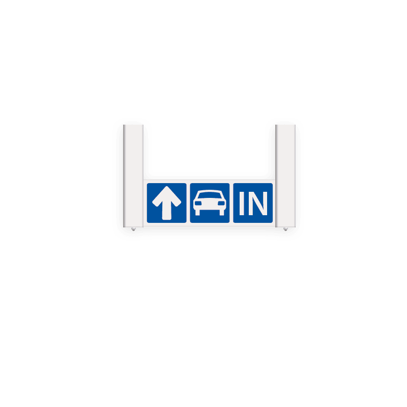 Verwijsbord 57x20cm AUTO en VOETGANGER wit met blauwe pictogrammen en pijl