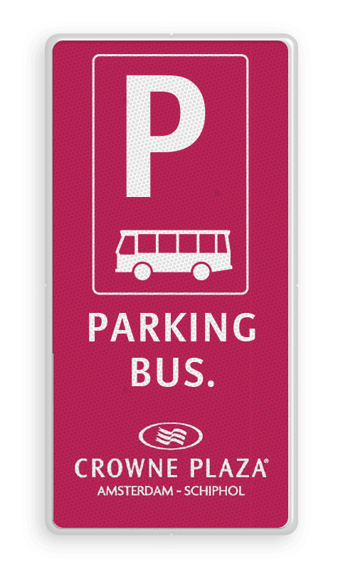PARKING BUS 400x800x28mm huisstijl Crown Plaza | Wit reflex / PMS Plum 228C