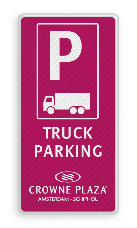 PARKING VRACHTAUTO 400x800x28mm huisstijl Crown Plaza | Wit reflex / PMS Plum 228C