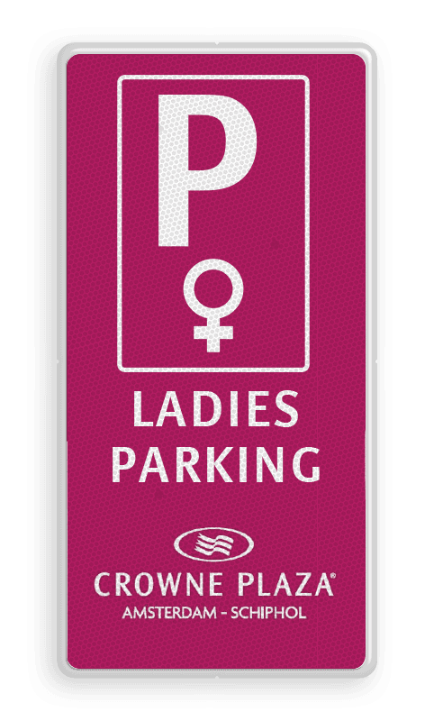 PARKING LADIES 400x800x28mm huisstijl Crown Plaza | Wit reflex / PMS Plum 228C