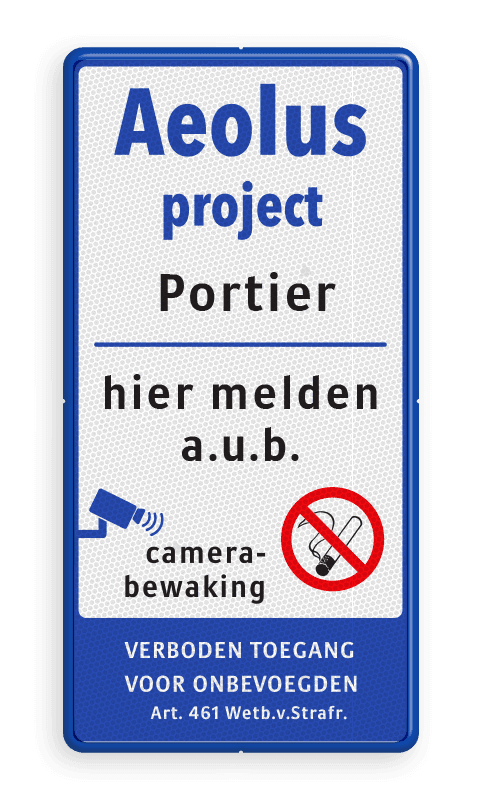 Toegangsbord 500x1000mm met logo en tekst