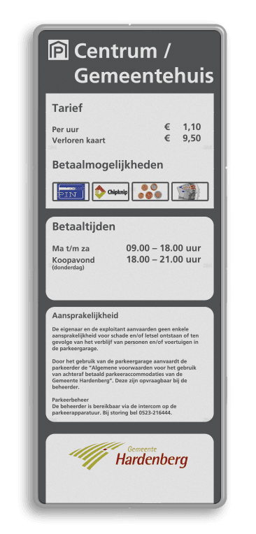 Parkeer- informatiebord rechthoek 5:2  full-colour opdruk