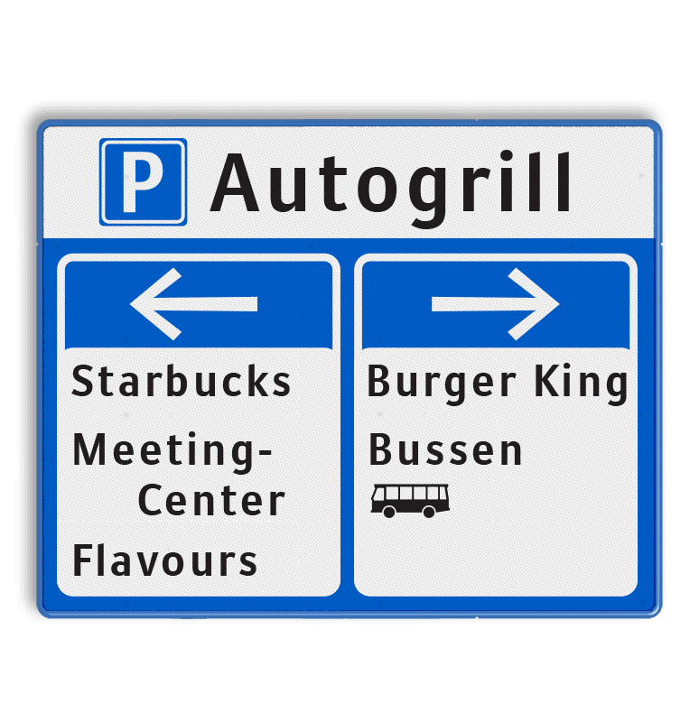 Blauw bewegwijzeringsbord voor route naar parkeerplaats