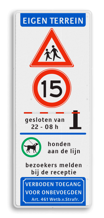Verkeersbord  400x1000mm - 4 kleuren opdruk - Entree camping - slagboom