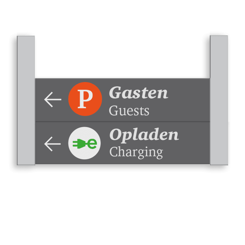 Verwijsbord PWC RAL9006 / 7005  800x400 + reflex | Dubbelzijdig | Montagestukken 80x80mm