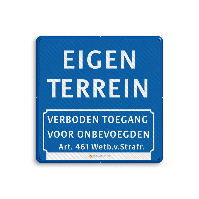 Informatiebord blauw - eigen tekst - verboden toegang Art.461 + logo/beeldmerk