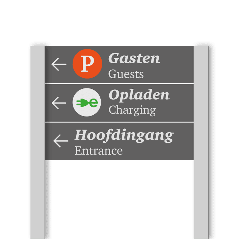 Verwijsunit PWC RAL9006 / 7005  1200x900 + reflex | Enkelzijdig | Staanders 80x80mm + ankerset