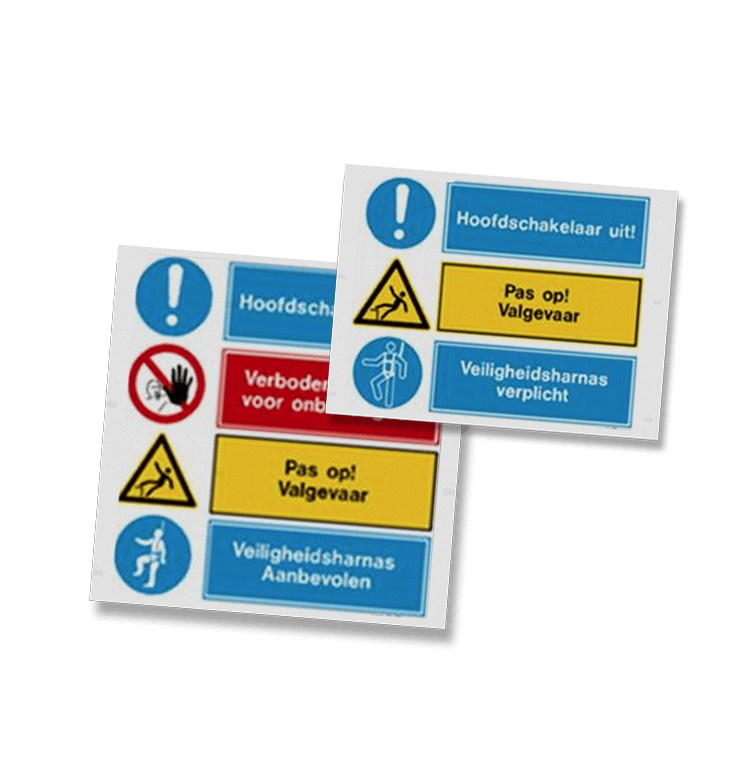 Vlak Reflecterend Veiligheidsbord met diverse pictogrammen en afmetingen