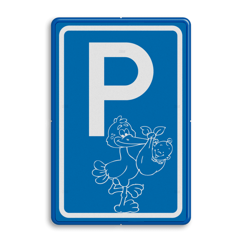 Verkeersbord geboorte jongen, parkeerplaats ooievaar