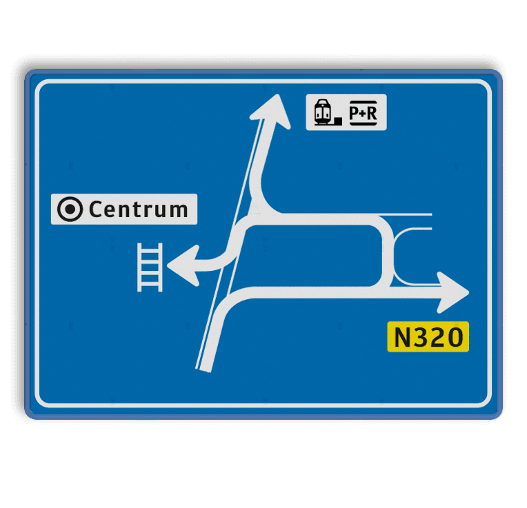 Bewegwijzeringsbord 1600x1180mm blauw/wit met routepijlen voor rijrichting