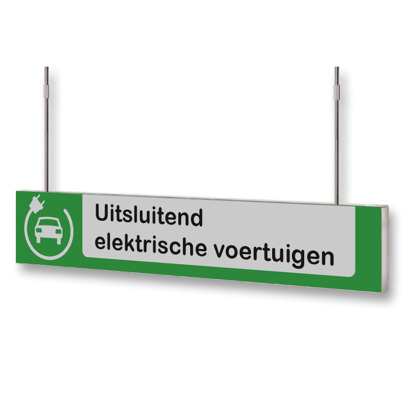Verwijsbord voor plafond 80x15cm elektrische voertuigen groen met wit